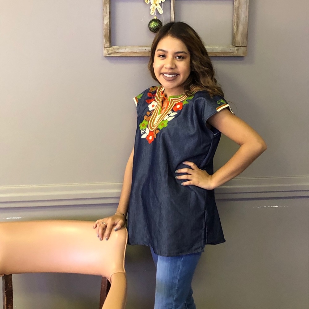Denim Embroidered blouse